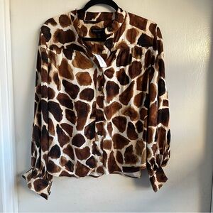 Banana Republic Viscose Animal Print Button-Down Shirt w Bishop Sleeves Sz SP